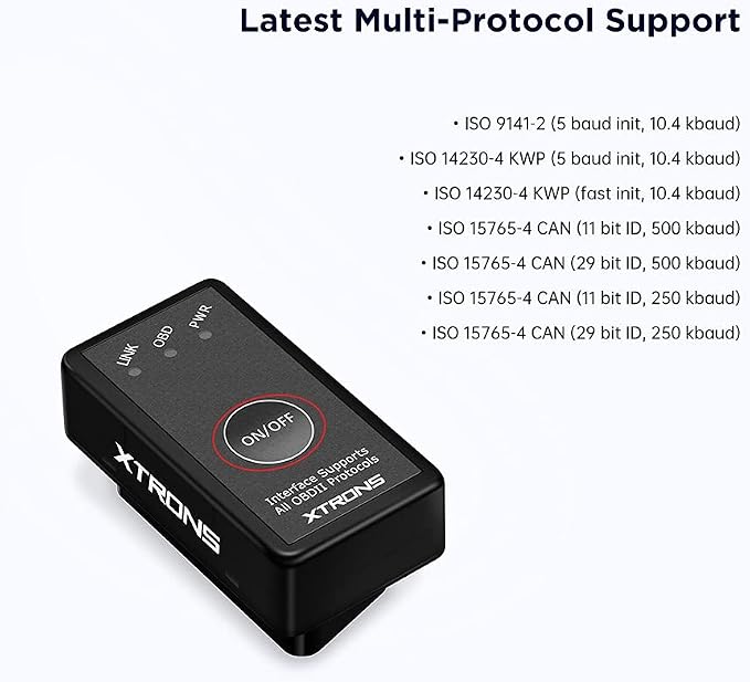XTRONS OBD2 II Car Auto Diagnostic Tool Car Code Reader Check Engine with ON/Off Switch for Android Car Stereo Phone
