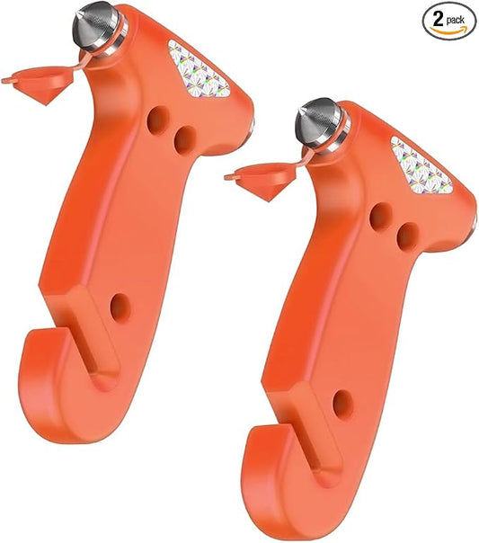 Car Safety Hammer, 3-in-1 Car Emergency Escape Tool with Window Breaker & Seat Belt Cutter, Car Emergency Kit Gadgets for Car, Office, Home (Orange, 2pcs)