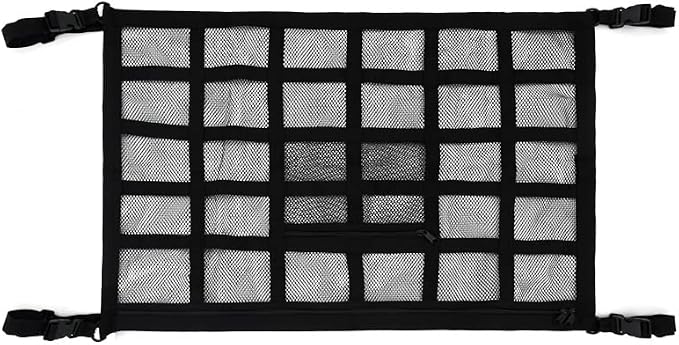 Car Ceiling Cargo Net Pocket for Toyota 4Runner Camry Corolla Highlander Prius Sienna, Large Capacity Double-Layer Overhead Storage with Zipper, Easy Item Organization for Road Trips