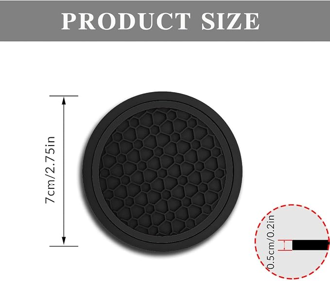 Car Cup Holder Coasters, Dustproof Automotive Interior Accessories Mat,2.75 Inch Non-Slip Insert Water Bottle Holder Pads, Universal for Vehicles, Trucks, RVs and More (Black/Black, 4PCS)