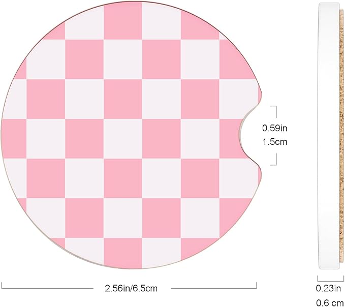 Ceramic Car Coasters – Absorbent Car Cup Holder Coaster Set for Women, Cute Aesthetic Car Accessories for Girls, 2 Pack (Pink)