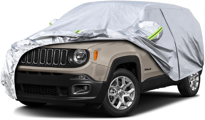 KouKou SUV Car Cover Custom Fit Jeep Renegade from 2014 to 2025, Waterproof All Weather for Automobiles, Sun Rain Dust Snow Protection. (Ships from US Warehouse, Arrive Within 3-7 Days), Silver