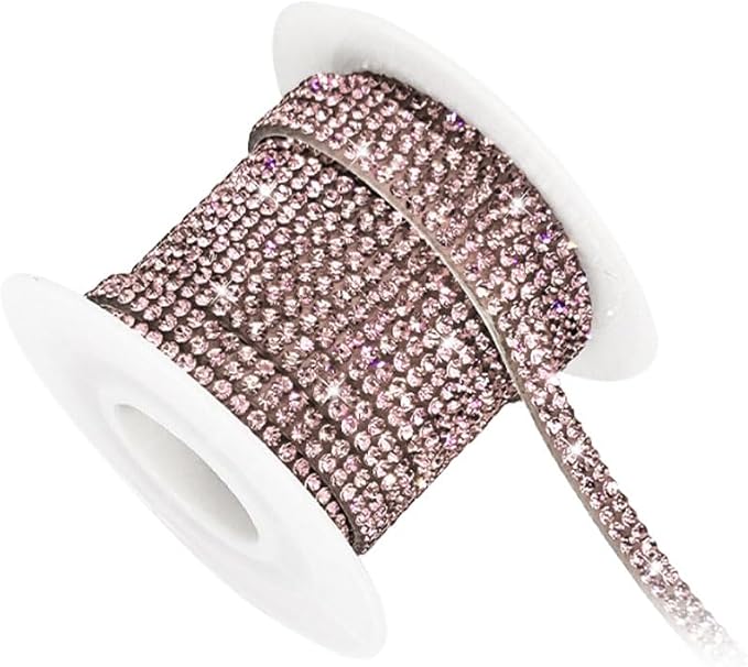 BDZMC Bling Car Self Adhesive Strip, 16.4 Ft Crystal Rhinestone Strips, Car Dashboard, Door Line Molding Decoration Stickers, Universal Automotive Exterior Accessories for Women Girls (Pink)