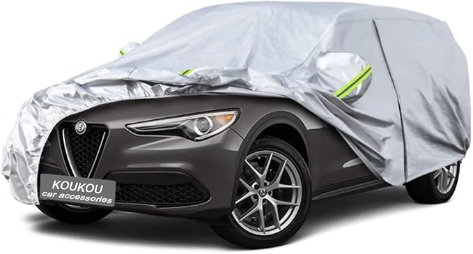 Koukou 6 Layers Car Cover Custom Fit Alfa Romeo Stelvio from 2017 to 2025, Waterproof All Weather for Automobiles, Sun Rain Dust Snow Protection. (Ships from US Warehouse, Arrive Within 3-7 Days)