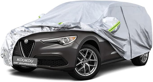 Koukou 6 Layers Car Cover Custom Fit Alfa Romeo Stelvio from 2017 to 2025, Waterproof All Weather for Automobiles, Sun Rain Dust Snow Protection. (Ships from US Warehouse, Arrive Within 3-7 Days)