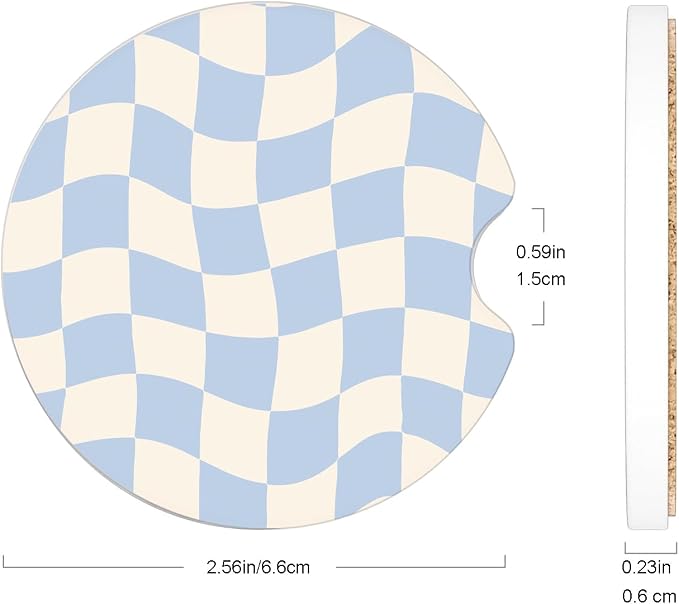 Ceramic Car Coasters – Absorbent Car Cup Holder Coaster Set for Women, Cute Aesthetic Car Accessories for Girls, 2 Pack (Light Blue)