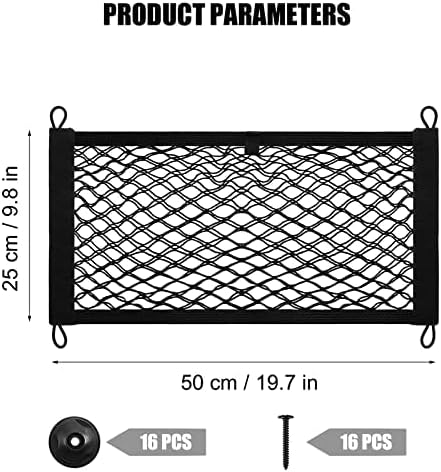 [4 Pack] Cargo Storage Net, 19.7x9.8'' DEDC Cargo Net Pocket, Universal Accessories Elastic Automotive Large Cargo Net Storage Mesh Pocket with 16 Mounting Screws, Hooks for Truck Car SUV Boats | Automotive Large Boat/Cargo Net Storage Mesh Pocket with...