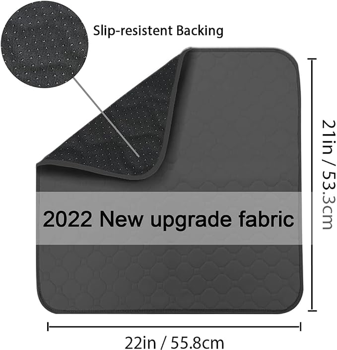 Non-Slip Absorbent Washable Incontinence Pad underpad Seat 4-Layer Design Chair Absorbent Pads Protection - for Seniors, Adult, Children, or Pet Underpad Protection - Set of 2 (Black, 21" L x 22" W)