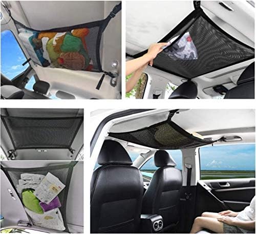 Car Double Layer Cargo Net SUV Interior Ceiling Storage Roof Top Mesh Holder