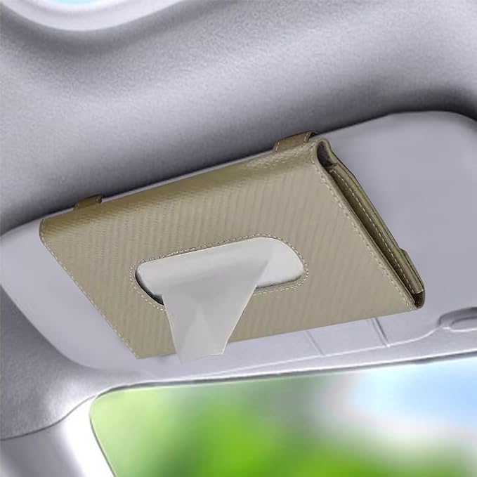 Car Tissue Holder, Car Kleenex Holder, PU Leather Auto Visor Tissue Box, Auto Interior Accessories Sun Visor Paper Towel Cover Case Backseat Napkin Organizer Universal for Most Vehicles(Beige)