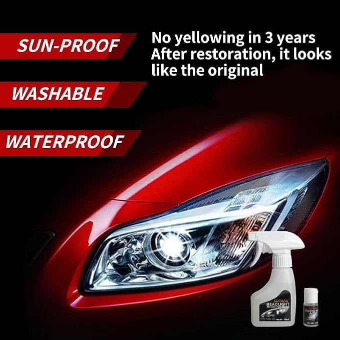 SOPAMI Car Headlight Restoration Kit Headlight Cleaner | Restores Clear Yellowed Car Plastic and Protects from Re-Oxidation Includes coating agent and towel, sponge wipe