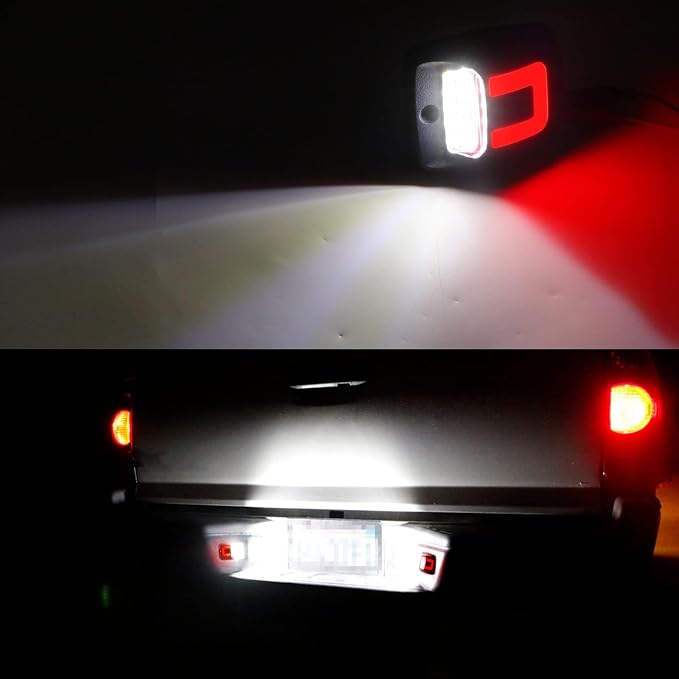R&F Auto 12-SMD LED License Plate Light Replacement for Tacoma 1995-2004 Pickup Truck Red OLED Neon Tube Lamp Error Free Xenon Pure White Tag Lamp Assembly Rear Running Lamps Smoked Lens