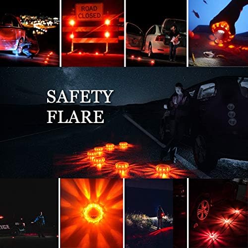 Tobfit 3 Pack LED Road Flares Emergency Lights Roadside Safety Beacon Disc Flashing Warning Flare Kit with Magnetic Base & Hook for Car Truck Boats | 9 Flash Modes (Batteries Not Included) (3)