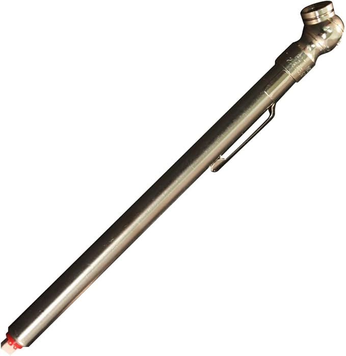 Milton S-925 Pencil Tire Pressure Gauge for Trucks, RV’s & Bicycle Tires, Single Head Chuck with Built-in Deflator Valve, Durable Plated Brass, Pressure Measured in PSI & kPa