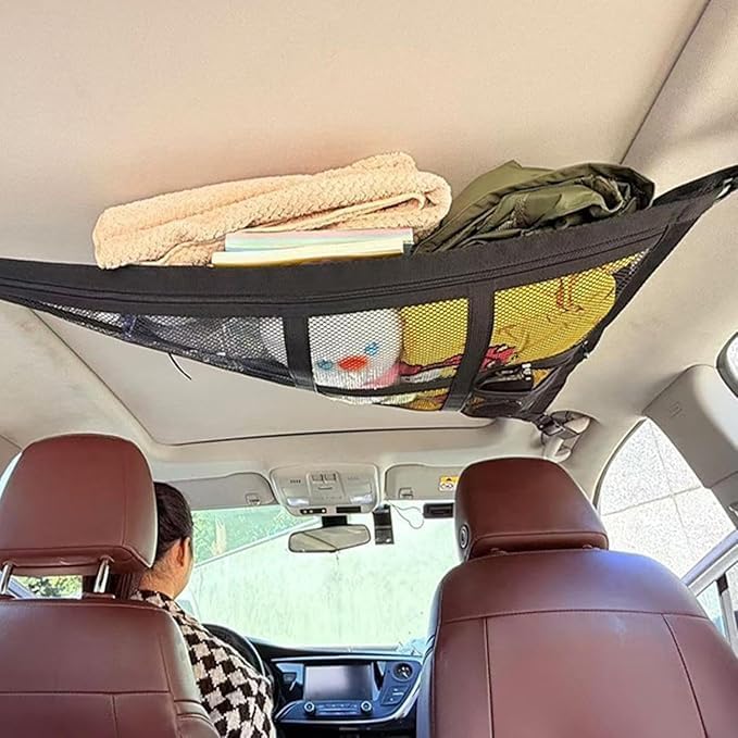 1 Pack Car Ceiling Cargo Net Fit for Ford Escape 2020-2023 2024 Roof Storage Organizer Heavy Duty Overhead Mesh Bag Polyester Double-Layer Zipper Design