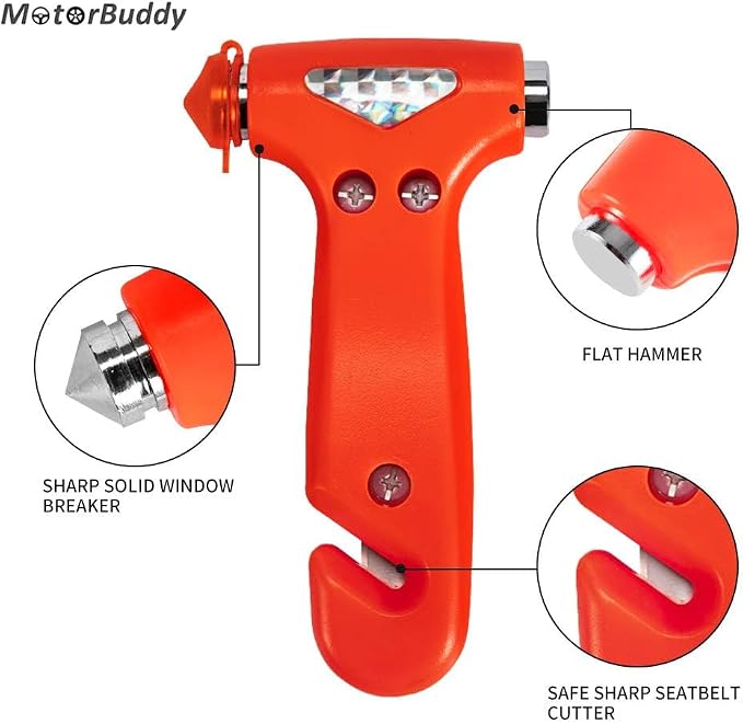 MOTORBUDDY 2-Pack Car Safety Hammer Seatbelt Cutter, Auto Emergency Escape Hammer with Window Glass Breaker and Seat Belt Cutter, Striking Red Escape Tool for Car Accidents