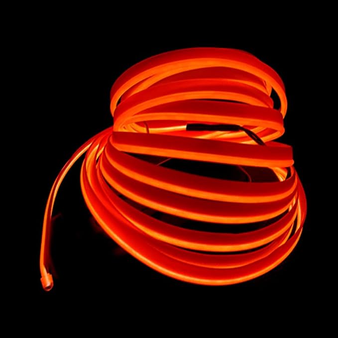 MaxLax Orange EL Wire Car Interior LED Kit - 16.4ft Flexible neon-Style Wire with 12V Fused Power Supply. Features 6mm Reinforced Edge for Easy auto Installation