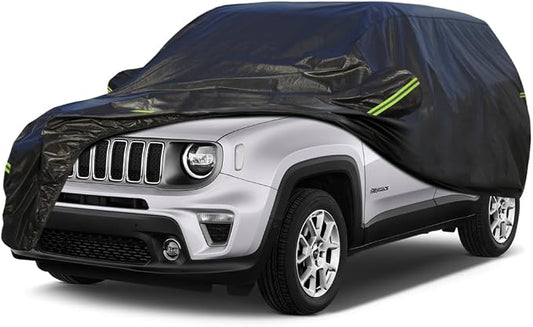 KouKou Waterproof SUV Car Cover Suitable for Jeep Renegade from 2014 to 2025, 7 Layers Windproof All Weather Waterproof Outdoor Cover Sun Rain UV Dust Snow Protection. Black