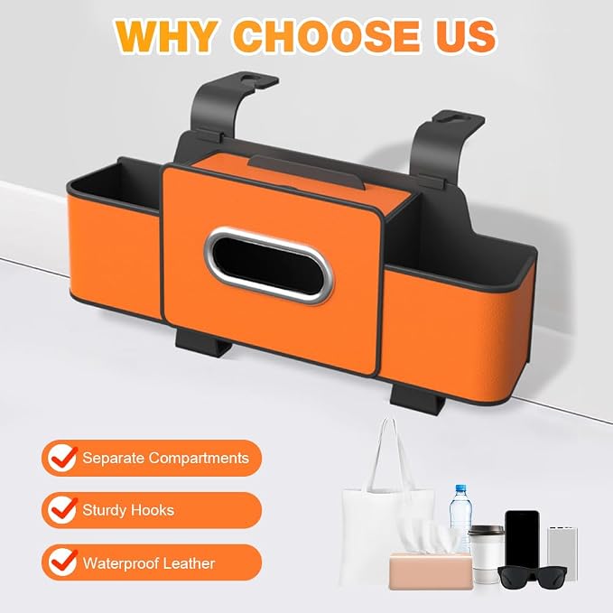 3-in-1 Car Backseat Organizer with Cup Holder, Tissue Box, Trash Bin & Hooks,Multifunctional Back Seat Car Organizer for Hold Phones,Snacks,Drinks,and Handbags (Brown)