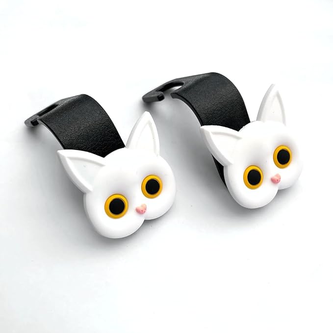 Cat Car Seat Headrest Hooks, White, 2 Pack | Cute Cartoon Cat Hook