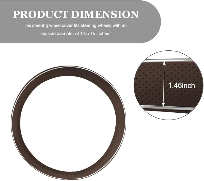 Car Steering Wheel Cover, Breathable Anti-Slip Auto Steering Wheel Protector with Fiber Strip, 15 Inch Soft Comfortable Wheel Wrap Vehicle Interior Decor for Women Men (Coffee)