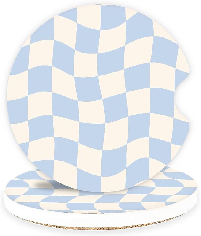 Ceramic Car Coasters – Absorbent Car Cup Holder Coaster Set for Women, Cute Aesthetic Car Accessories for Girls, 2 Pack (Light Blue)