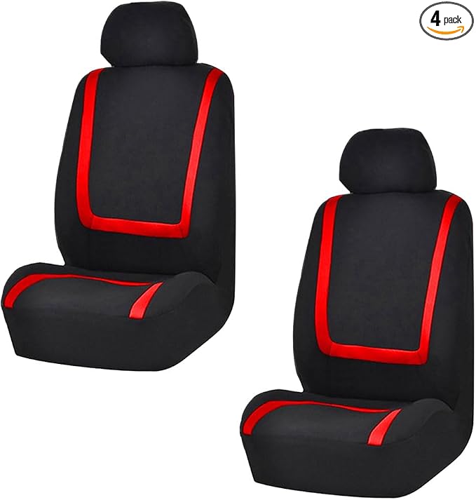 LAINLOY 2 Pack Car Seat Covers, Breathable Seat Protectors, Anti-Slip Driver Seat Cover, Comfortable Front Seat Cover Set Universal Fit for Truck, SUV, Sedan, Airbag Compatible (Black&Red)