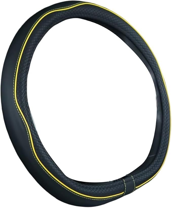 Mayco Bell Flat Bottom Steering Wheel Cover Anti-Slip,Safety,Soft,Breathable,Durable,Full Surround,Comfortable Grip Microfiber Leather (D Shape, Black Yellow)