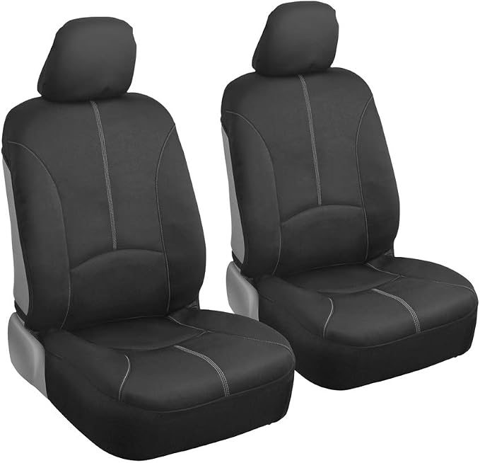 Motor Trend SpillGuard Waterproof Car Seat Covers, Front and Rear Full Set (Gray Stitch) – Neoprene Seat Protectors with Extended Bench Side Coverage for Auto, Truck, Van, and SUV