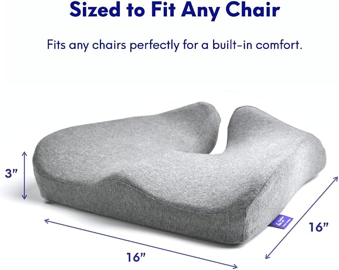 C CUSHION LAB Patented Pressure Relief Seat Cushion for Long Sitting Hours on Office/Home Chair, Car, Wheelchair - Extra-Dense Memory Foam for Hip, Tailbone, Coccyx, Sciatica - Light Grey
