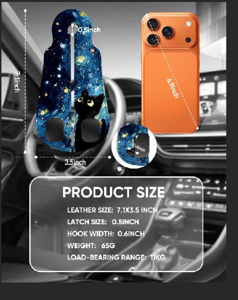 WOCOCN Purse Holder for Car, 2 Pack Heavy Duty Purse Hanger for Car, PU Leather Car Seat Hooks for Purses and Bags, Cute Blue Starry Sky Cat Headrest Organizer for Handbags & Backpacks