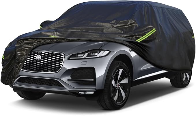 KouKou Waterproof SUV Car Cover Suitable for Jaguar F-PACE from 2015 to 2025, 7 Layers Windproof All Weather Waterproof Outdoor Cover Sun Rain UV Dust Snow Protection. Black