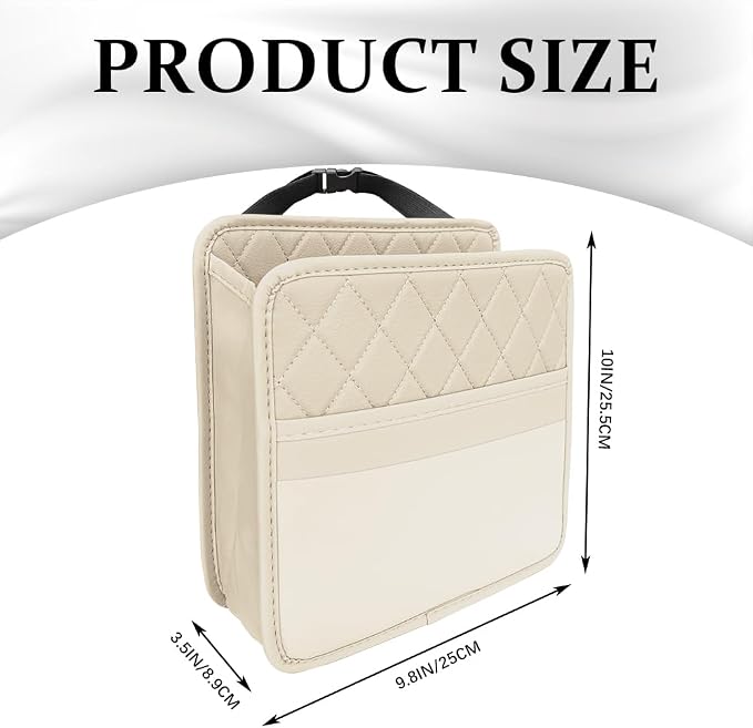 Car Seat Back Organizer, Car Organizers and Storage, PU Leather Vehicle Backseat Hanging Storage Pocket, Multipurpose Auto Organizer Hanging Universal for Most Vehicles (Beige)