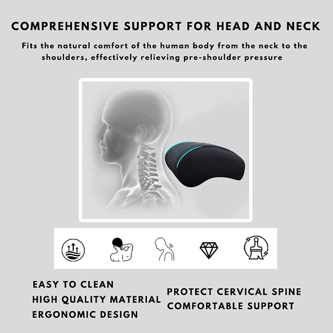 Car Headrest Neck Pillow Support Ergonomic, with Valve Stem Covers Accessory for Driving Seat Fatigue Relief Compatible with Model S X 3 Y & Cybertruck - 1 Piece