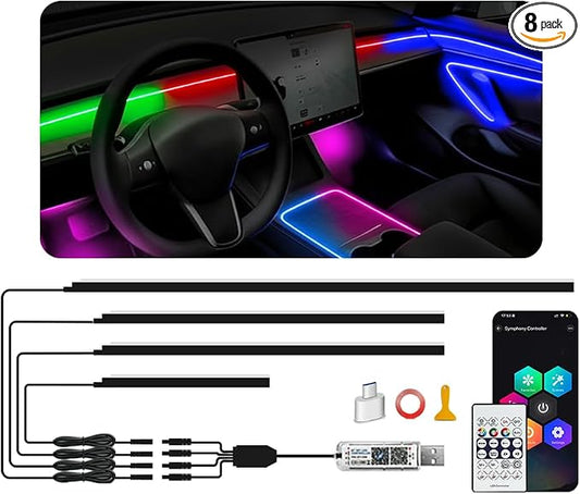 Acrylic Ambient Lighting Car Interior Kit, 4 in 1 Dream Color Acrylic Led Strips Fiber Optic Lights with APP, 116 inches USB Flexible Neon Music Sync 16 Million Colors Dashboard Center Console Lights
