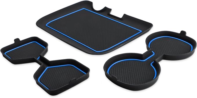 Auovo 3D Cup Holder Insert Liners Compatible with Toyota RAV4 Accessories 2025 2024 2023 2022 2021 2020 2019 Car Custom Cup Holder Mats Pads 3-pc Set (Blue Trim)