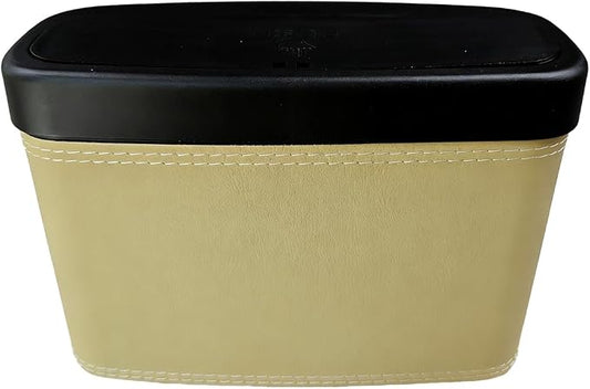 Mini Car Trash Can with Lid, Water-Resistant Leakproof Garbage Can, Small Auto Door Storage Trash Bin, Multipurpose Vehicle Interior Organizer Accessories for Car Home Office(Beige)
