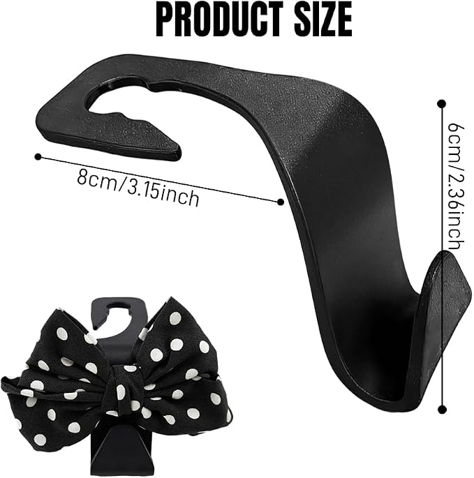2PCS Car Seat Headrest Hooks, Car Purse Hook, Cute Bow Knot Vehicle Seatback Hanging Storage Organizer, Auto Seatback Decor Organizer Hanger for SUV Truck (Black/Polka Dot)