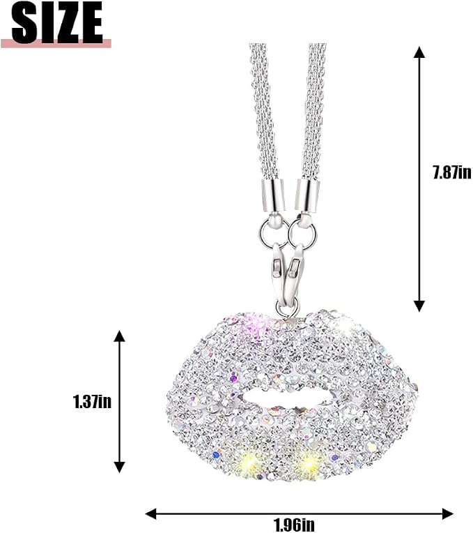 Bittwee Bling Lip Diamond Car Hanging, Crystal Rinestones Auto Rear View Mirror Charms Ornament, Lucky Vehicle Interior Pendant Decoration Accessories, Universal for SUV Sedan Truck(White)