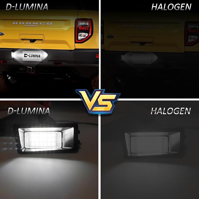 D-Lumina LED License Plate Light Tag Lamp Assembly for 2021 2022 2023 2024 Fo-rd Bronco Sport, Powered by 18-SMD 6000K White LED Tag Lights, Pack of 2