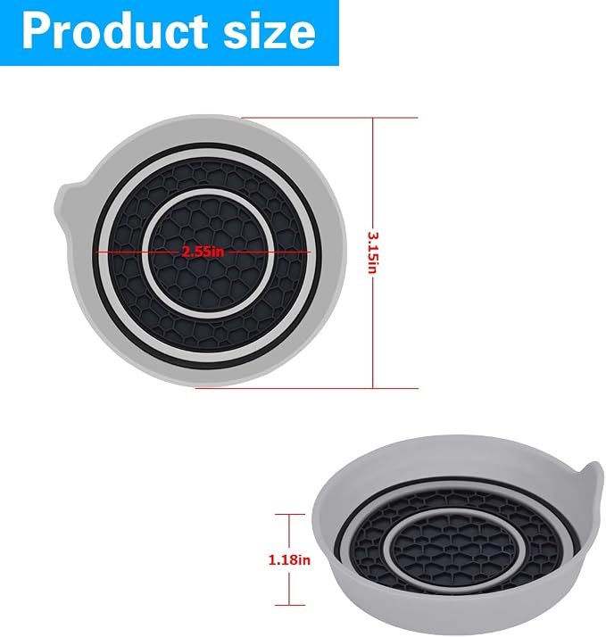 Mandark Car Cup Holder Coaster, 2.75 Inch Non-Slip Vehicle Cup Holder Insert Mats, Dustproof Automotive Interior Console Cup Insulated Pads Accessories, Universal for SUV, Sedan, Truck (Gray)
