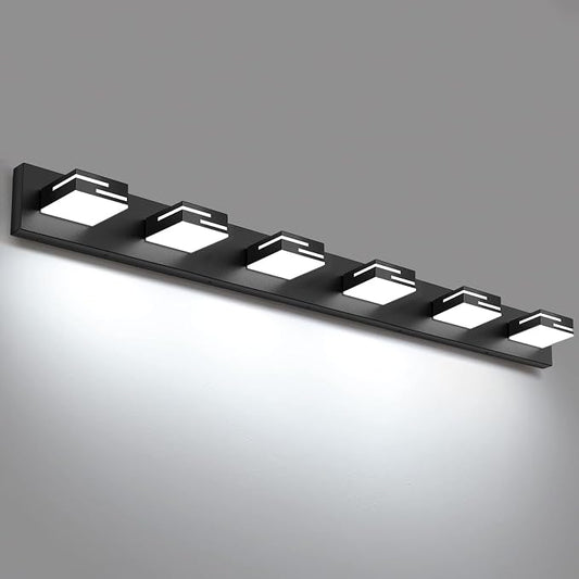 LED Modern Bathroom Vanity Light Fixtures, Dimmable Matte Black Vanity Lights for Bathroom Lighting Fixtures Over Mirror, with 360° Rotatable Acrylic Heads 6-Light 42-inch (Cool White 6000K)