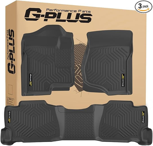 G-PLUS TPE Floor Mats,Fit Chevy Silverado & GMC Sierra Crew Cab 2007-2014 | All Weather Protection,Custom Fit Silverado Sierra 1500 2500 3500 2007-2014 Floor Liner,1st & 2nd Row,Non-Slip,TPE Mat