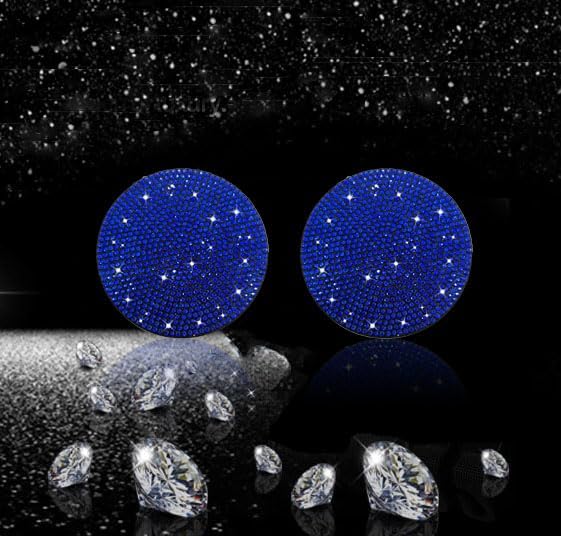 NBTEPEM 2pcs Bling Car Cup Holder Coaster, 2.75 inch Anti-Slip Shockproof Universal Fashion Car Coasters Insert Bling Crystal Rhinestone Automotive Interior Accessories for Women (2 pcs, Blue)