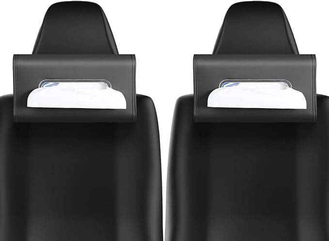 Car Tissue Holder, WHHMK Tissue Box Cover Keep Car Tidy,PU Leather Backseat Napkin Rectangle Organizer,Extra Large Tissue Box Storage in Auto Fits for 100-150 Regular Size Tissues,Black(2Packs)