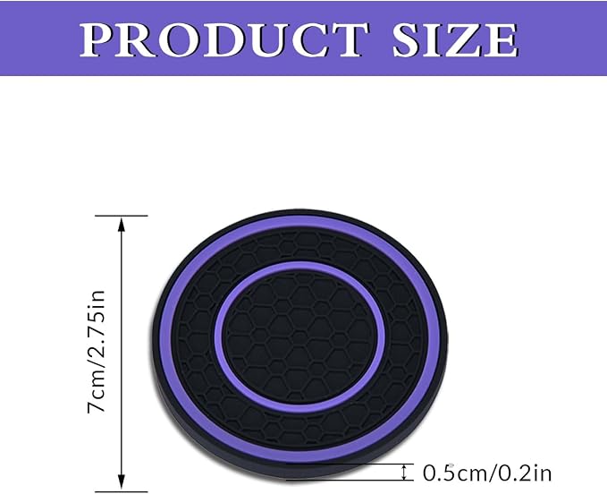 2 Pack Car Coasters for Cup Holder, 2.75 Inch Universal Auto Waterproof Coasters Silicon Insulation Cup Mats,No-Slip Anti Dust Insert Coaster for Woman Man, Suit for Vehicle Interior (2, Purple)