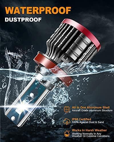 H11/H8/H9 Bulbs,80W 16000 Lumens Bright,6500K Cool White Fog Light Halogen Replacement IP68 Waterproof, Pack of 2
