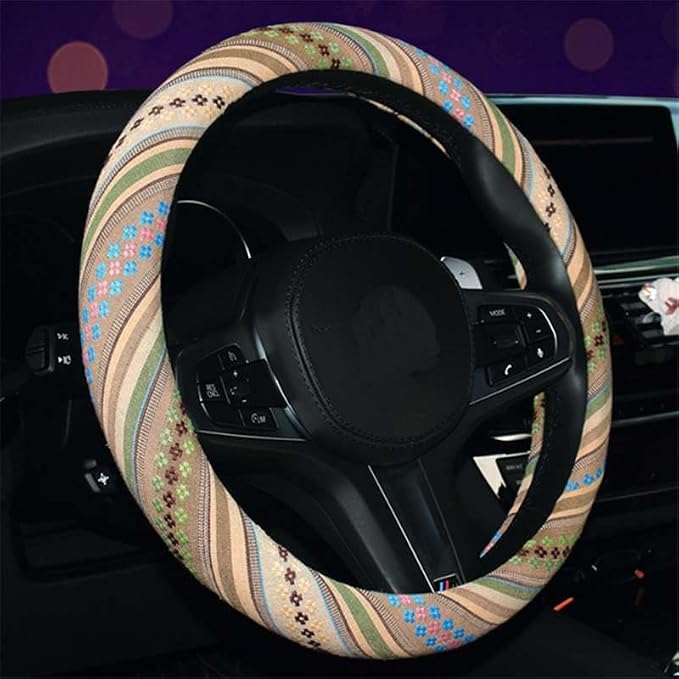 2016 Style Coarse Flax Cloth Automotive Steering Wheel Cover Anti Slip and Sweat Absorption Auto Car Wrap Cover (A)
