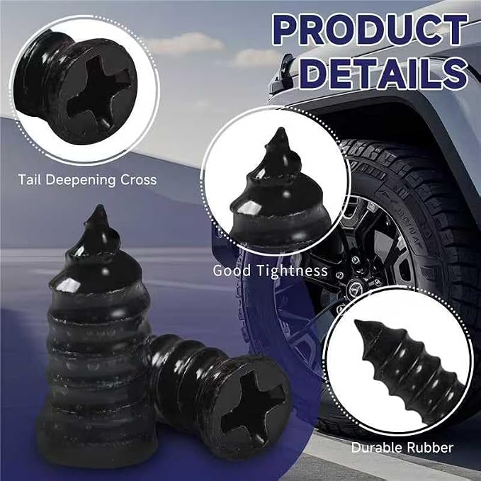 30 Pcs Tire Repair Screws, Tire Patch Kit, Screw in Tire Plugs,Quick Tool Tire Plugs, Self-Service Tire Repair Rubber Nail Kit for Patching Punctures in Vacuum Tires of Cars, Motorcycles (30)
