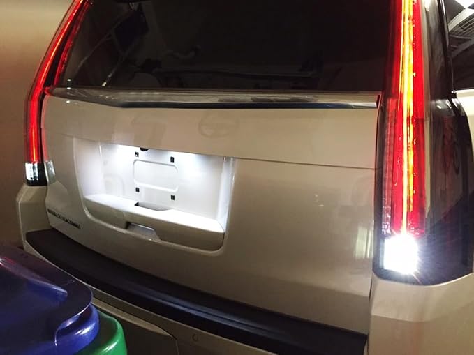 iJDMTOY OEM-Fit 3W Full LED License Plate Light Kit Compatible With 2015-20 Cadillac Escalade ATS, GMC Yukon, Chevy Tahoe Suburban Equinox, 16-up Malibu, 18-SMD Xenon White LED & Can-bus Error Free
